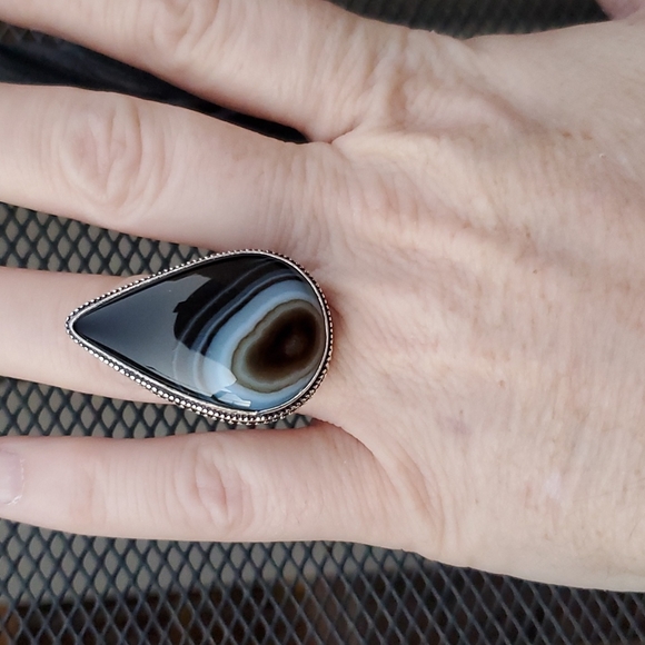 New Oversized Botswana Agate 925 Silver Statement Ring. - Picture 5 of 16